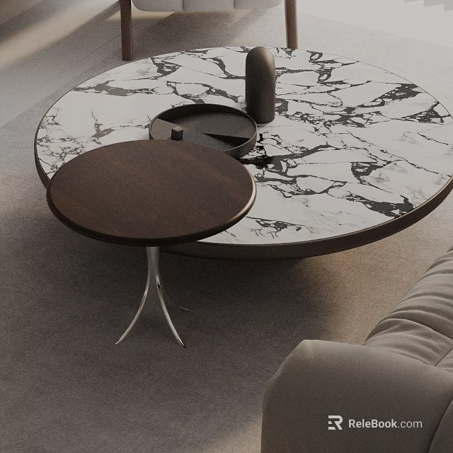 Modern Living Room Sofa And Coffee Table Set With Marble Top And Metal Leg Design 3d model 