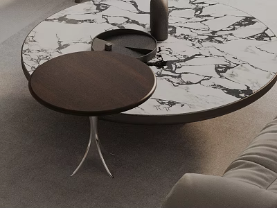 Modern Living Room Sofa And Coffee Table Set With Marble Top And Metal Leg Design 3d model