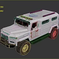 White Armored Military Vehicle With Red And Blue Roof Lights Off Road Tires