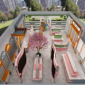 Mini Good Specialty Store With Orange Signage Glass Doors Cherry Blossom Decor And Toy Displays