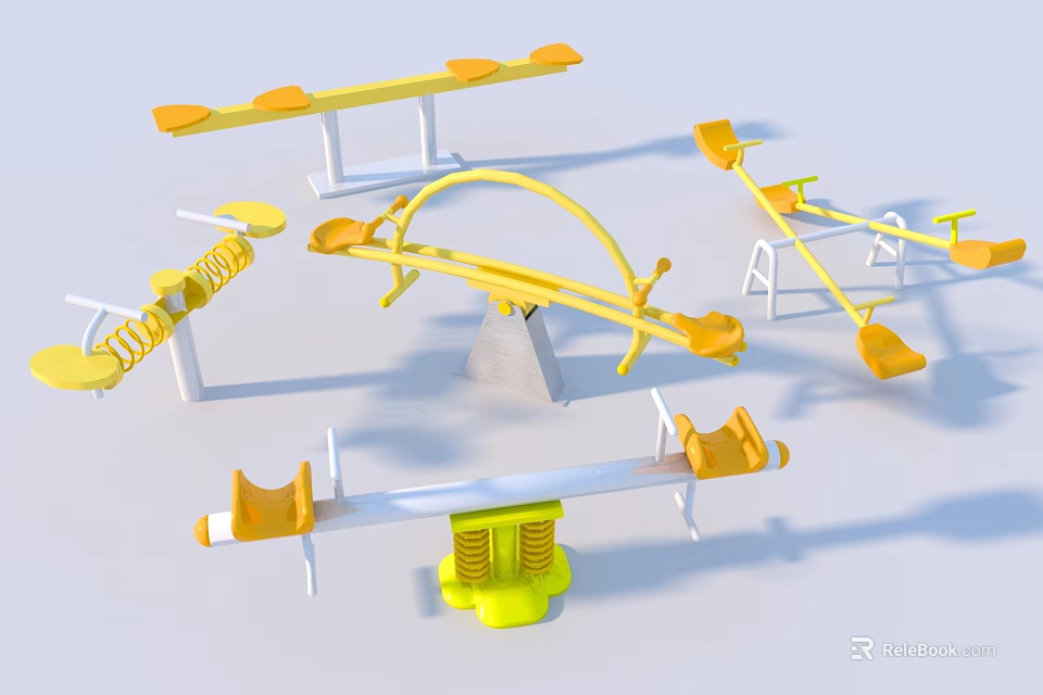 Yellow and White Outdoor Playground Equipment with Seesaws Spring Swings for Kids 3d model 