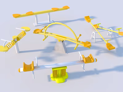 Yellow and White Outdoor Playground Equipment with Seesaws Spring Swings for Kids 3d model