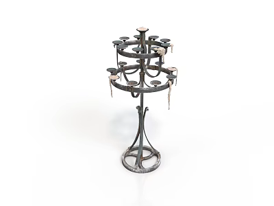 Classic Multi Tiered Metal Candle Lighting Fixture Combination With Decorative Hanging Pendants 3d model