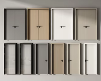 Modern double door single door solid wood door room door bedroom door glass door 3d model