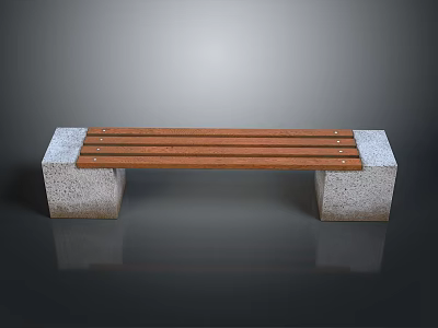 Outdoor Park Bench Featuring Wooden Slats And Stone Concrete Legs Design 3d model