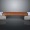 Outdoor Park Bench Featuring Wooden Slats And Stone Concrete Legs Design