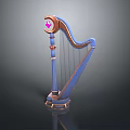Elegant Blue Copper Harp With Pink Heart Decoration And String Details