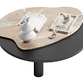 Modern Round Coffee Table With Marble Top Black Base And Decorative Items 3d model