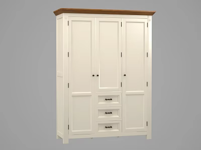 Simple White Wardrobe With Three Doors Two Drawers And Wooden Top 3d model