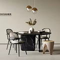 Modern Minimalist Dining Table Set With Woven Back Chairs Gold Pendant Lights And Marble Top