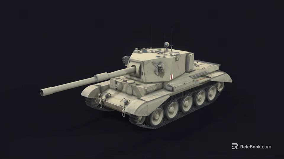 Light Colored Military Tank With Long Gun Barrel Tracks And Turret Equipment 3d model 