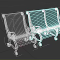 Green Outdoor Benches With Wooden Slats Metal Frames Ornate Scroll Details And Wheels