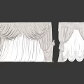 Elegant White Ruffled Curtains With Decorative Valance And Tassel Details 3d model