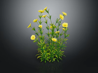 Vibrant Plant Featuring Lush Green Leaves And Several Bright Yellow Flowers 3d model
