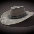 Classic Stylish Gray Western Hat With Wide Brim And Riveted Band