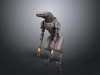 Sci Fi Mechanical Creature With Gray Body Orange Details Jointed Legs And Futuristic Design 3d model