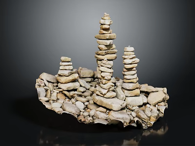 Artistic Stacked Stone Sculpture With Tower Like Structures And Irregular Base Stones 3d model
