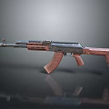Modern Tactical Rifle Featuring Wooden Stock Metal Barrel And Rail System On Gray Background