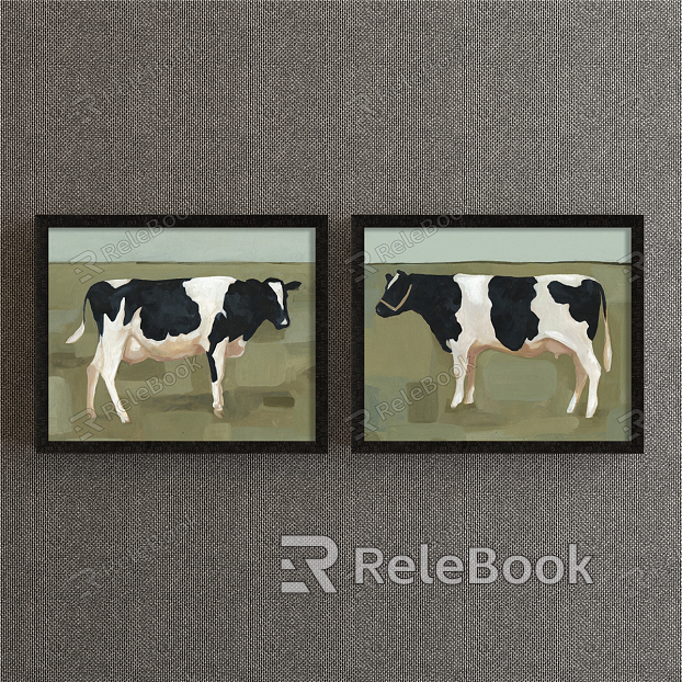 Modern Animal Painting Green Living Room Animal Cow Decorative Painting model