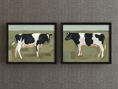 Modern Animal Painting Green Living Room Animal Cow Decorative Painting model