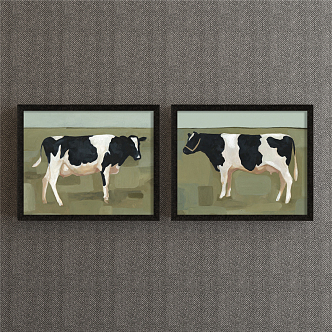 Modern Animal Painting Green Living Room Animal Cow Decorative Painting 3d model