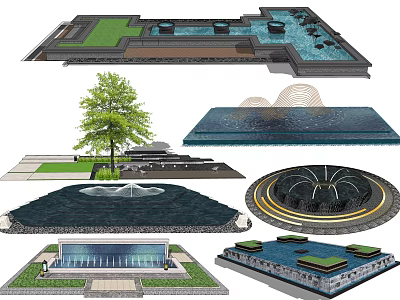 Elegant Garden Ornaments With Fountains Pools Trees Stone Steps And Platforms 3d model