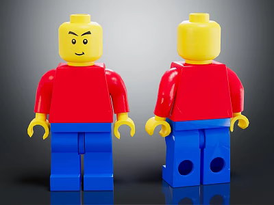 Building Blocks Minifigures Front And Back Views With Yellow Heads Red Shirts And Blue Pants 3d model