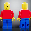 Building Blocks Minifigures Front And Back Views With Yellow Heads Red Shirts And Blue Pants