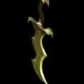 Mythical Elven Curved Blade Weapon With Green Red Accents And Ornate Design