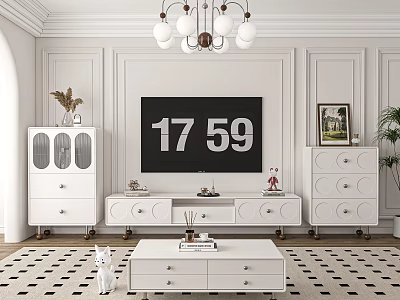White Modern TV Stand with Drawers in Living Room Storage Cabinets and Decor 3d model