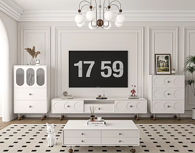 White Modern TV Stand with Drawers in Living Room Storage Cabinets and Decor 3d model