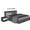Modern Double Bed With Upholstered Headboard Gray White Bedding And Bedside Table 3d model
