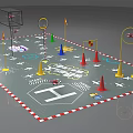 C919 Themed Exhibition Display With Red Frame Black Mesh Fence Neon Signs And Model Planes