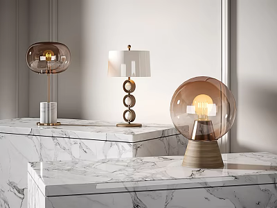 Modern Table Lamps With Glass Globe Shade And Wooden Base On Marble Countertops 3d model