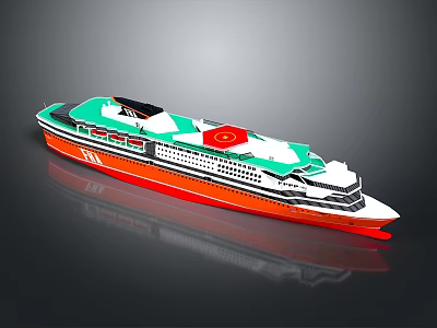 Modern Passenger Ferry With Orange Red Hull Green White Superstructure Multiple Windows And Deck Area 3d model