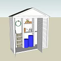 Public Facility Storage Shed Containing Gardening Tools Ladder Bins And Potted Plants