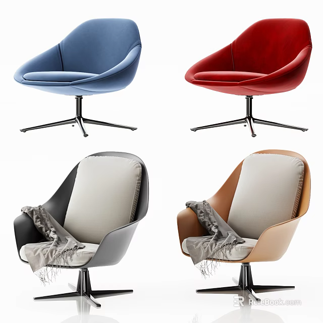Modern Office Chairs In Blue Red Gray Brown With Swivel Base And Soft Blankets 3d model 