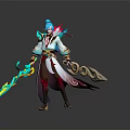 Fantasy Character And Mythical Creature Design With Colorful Hair Ornate Outfit And Dual Weapons