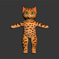 Cute Orange Spotted Cartoon Cat With Green Eyes Standing Arms Outstretched