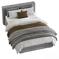 Modern Children's Bed With Upholstered Headboard Gray White Bedding And Brown Decorative Pillows
