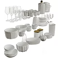 Modern White Ceramic Dinnerware Set With Bowls Cups Plates And Glasses 3d model