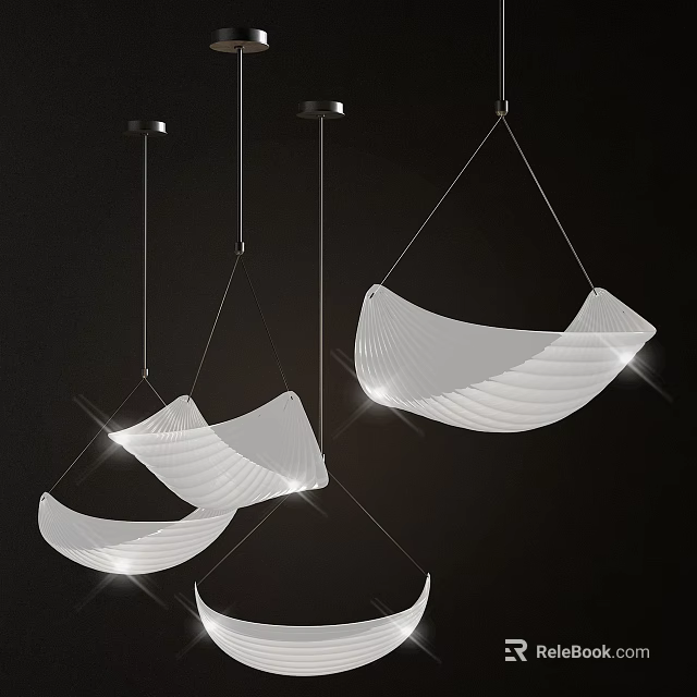 Elegant Modern Curved White Glass Chandeliers With Unique Hanging Design 3d model 
