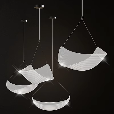 Elegant Modern Curved White Glass Chandeliers With Unique Hanging Design 3d model