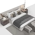 Modern Upholstered Double Bed With Bedside Tables Table Lamp Footstool And Rug 3d model
