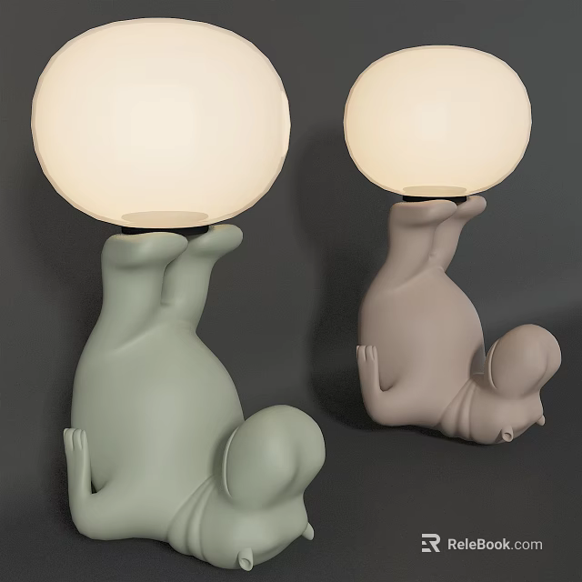 Upside Down Cat Shaped Floor Lamps With Round Lampshade In Light Green And Pink 3d model 