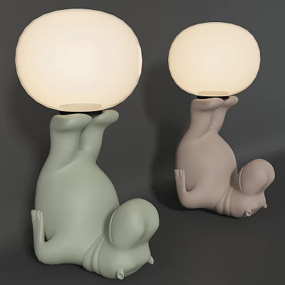 Upside Down Cat Shaped Floor Lamps With Round Lampshade In Light Green And Pink 3d model