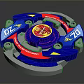 Vibrant Blue Red Spinning Top Featuring Dragon Pattern And Rotating Parts