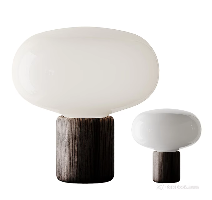 Modern Minimalist Table Lamps With White Shades Wooden Bases And Two Different Sizes 3d model 
