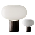 Modern Minimalist Table Lamps With White Shades Wooden Bases And Two Different Sizes