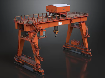 Orange Industrial Gantry Crane With Heavy Duty Structure Platform And Hook 3d model
